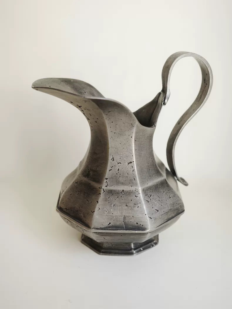 Italian 1970s Art Deco Revival Octagonal Pewter Pitcher – actual product photo 4