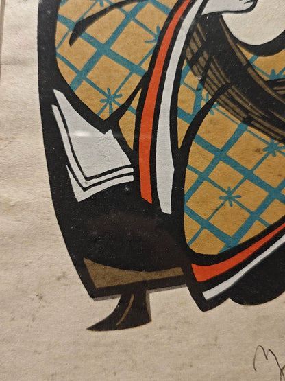 Kimono Figure – Signed H.C. Japanese Framed Print – detail 4