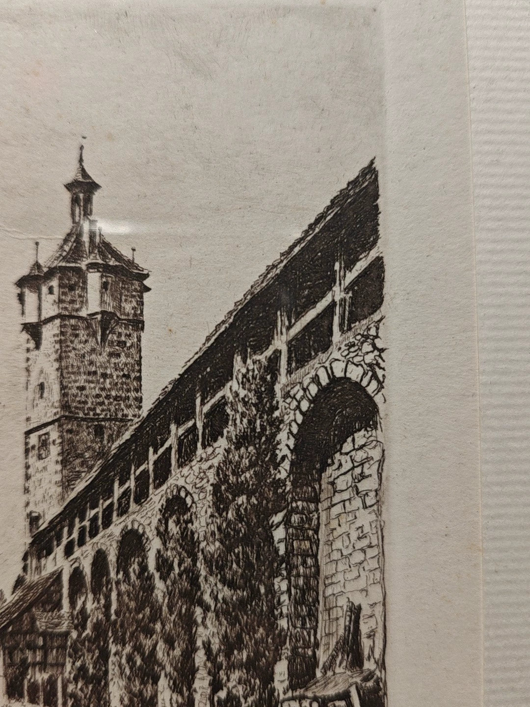 Rothenburg Klingentor – Framed German Town Etching – actual item photograph 5