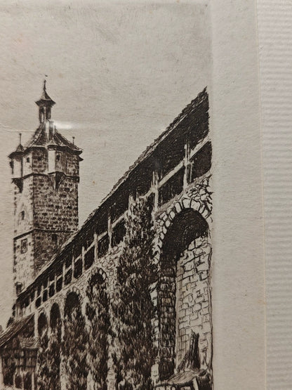 Rothenburg Klingentor – Framed German Town Etching – actual item photograph 5