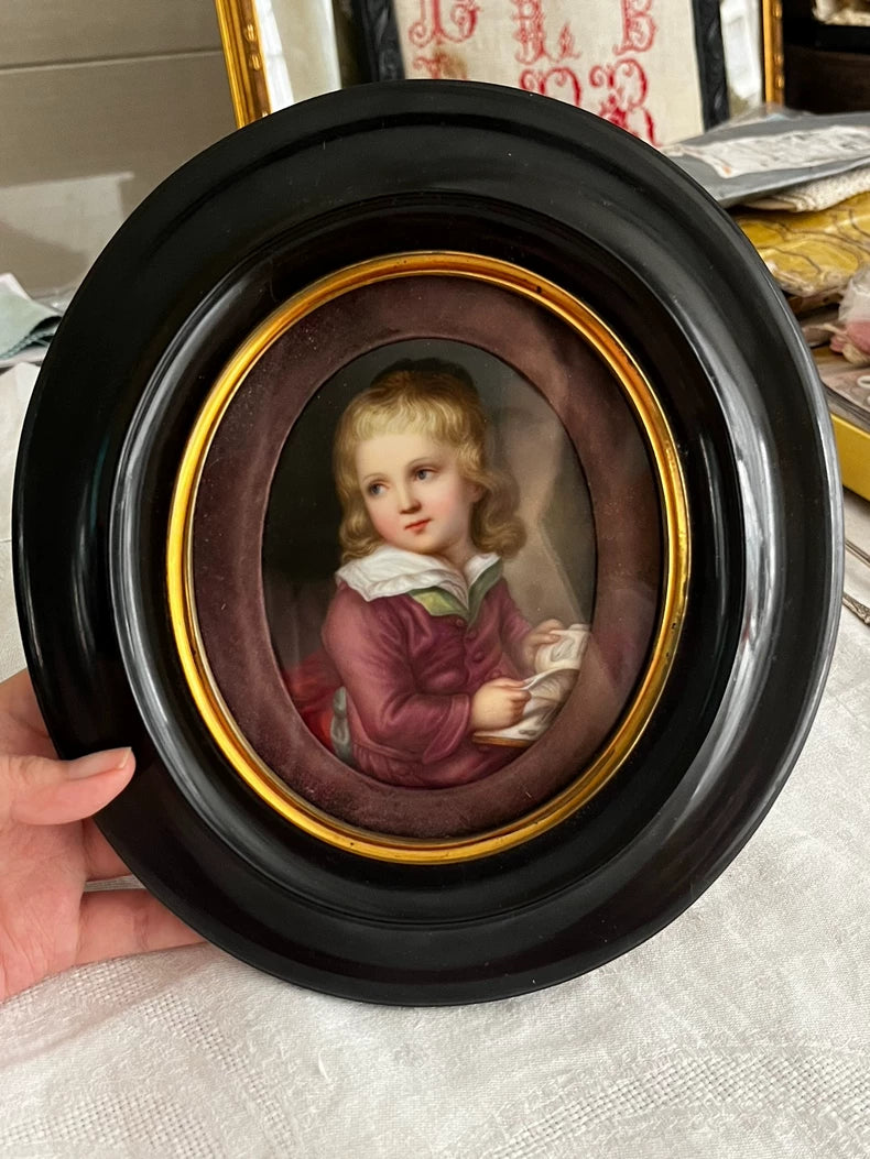 European Antique Oval Porcelain Portrait Plaque – actual product photo 1