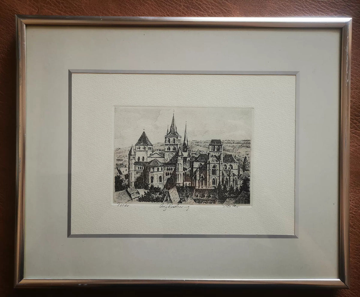 European Architectural Etching – Framed – actual item photograph 2