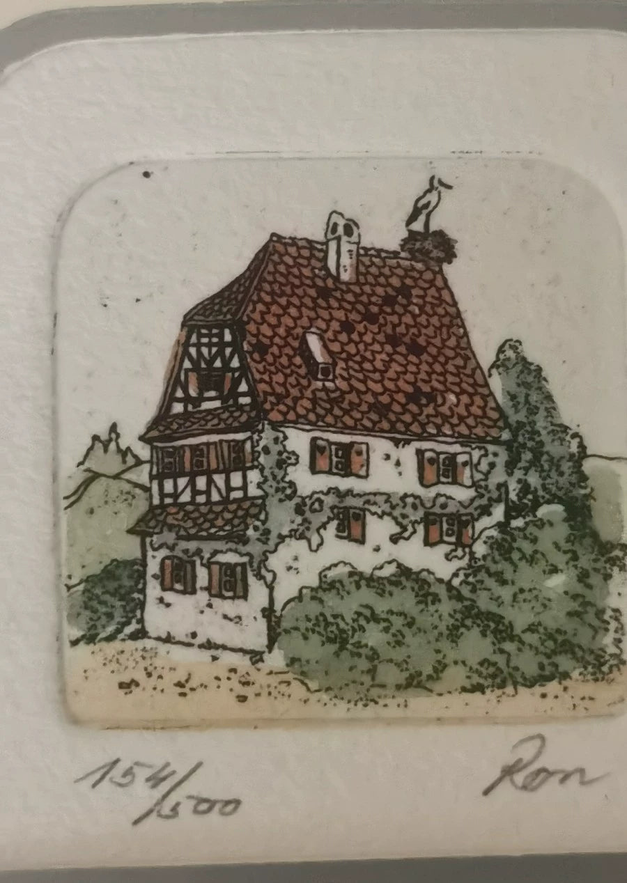 Sowa & Reiser – Miniature Cottage Etching – Framed – actual item photograph 1