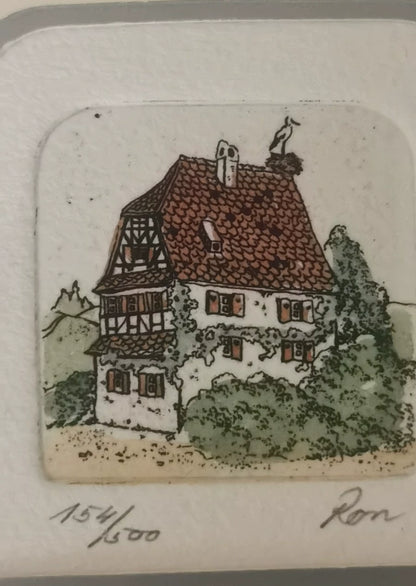 Sowa & Reiser – Miniature Cottage Etching – Framed – actual item photograph 1