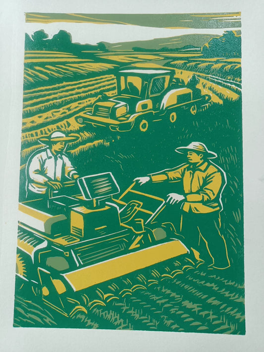 Farming — Original Reduction Woodcut