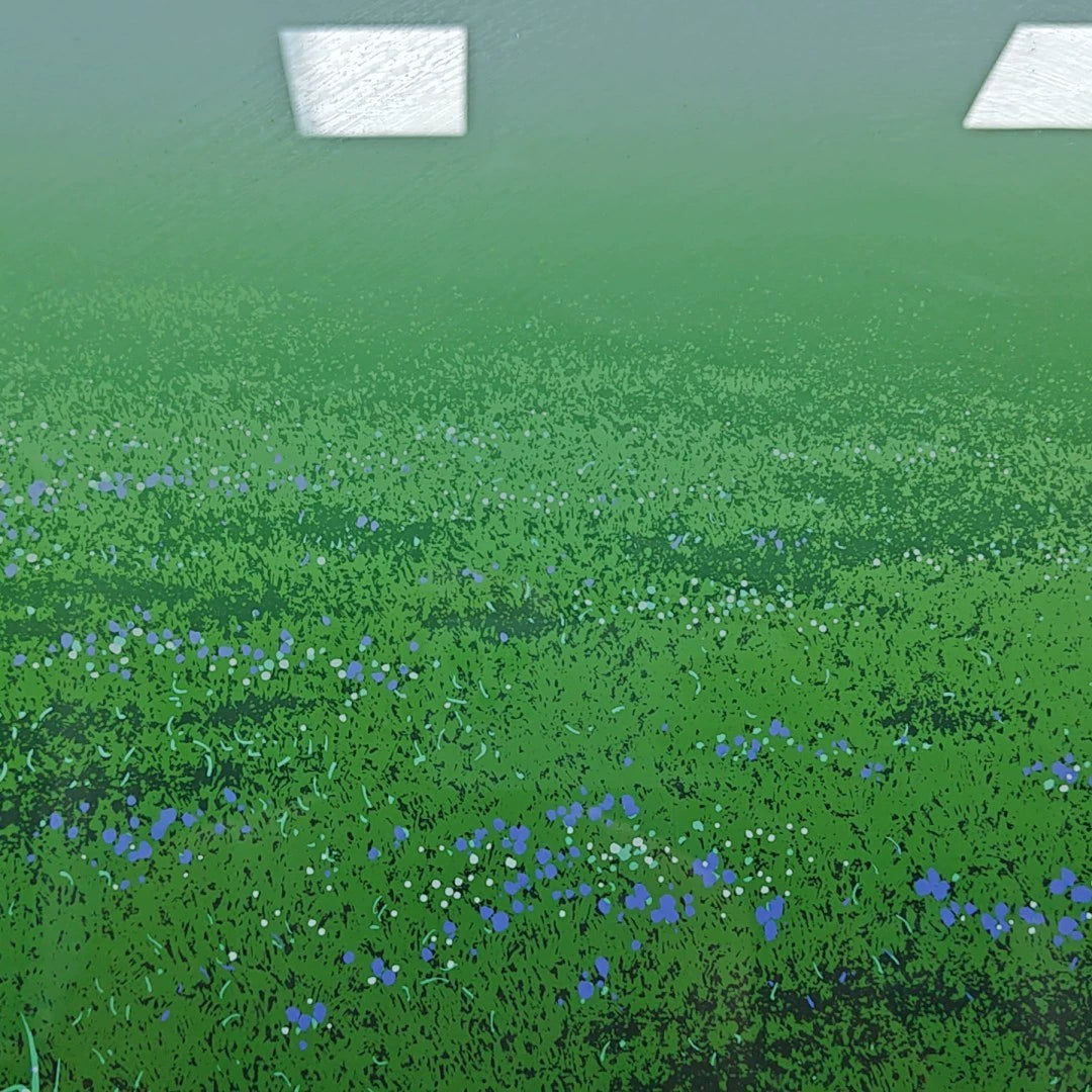 Green Meadow & Blue Flowers – Framed Japanese Landscape Print – actual item photograph 7