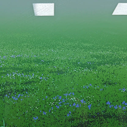 Green Meadow & Blue Flowers – Framed Japanese Landscape Print – actual item photograph 7