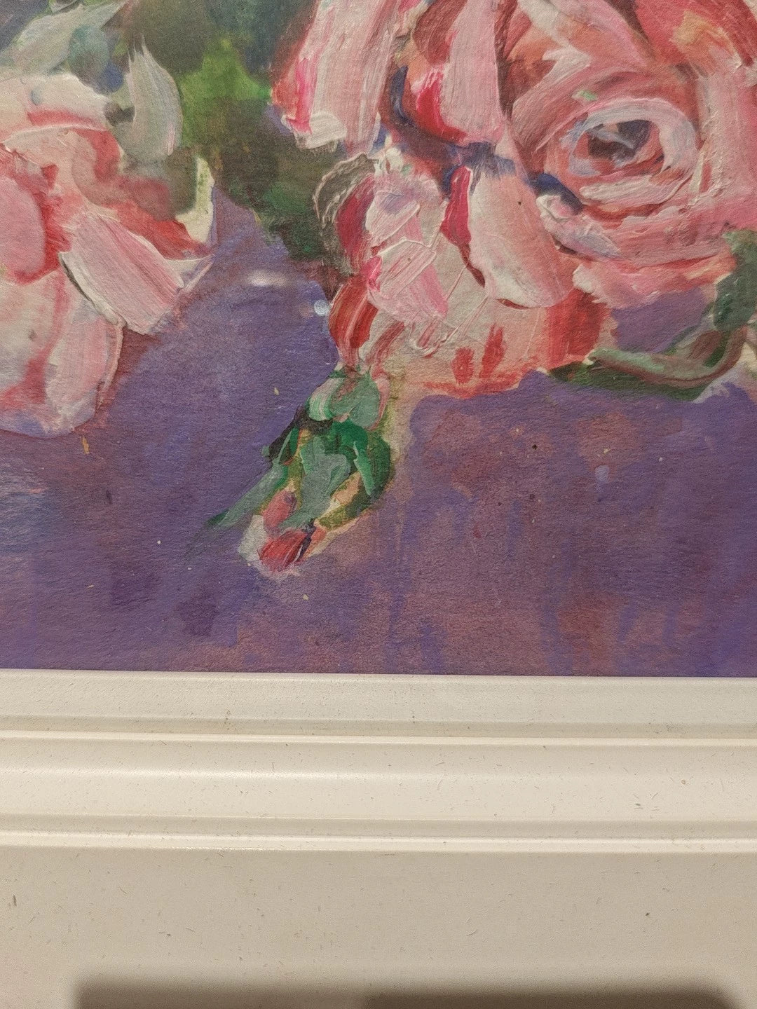 Pink Roses – Framed Oil Painting, Hiramatsu Inscription