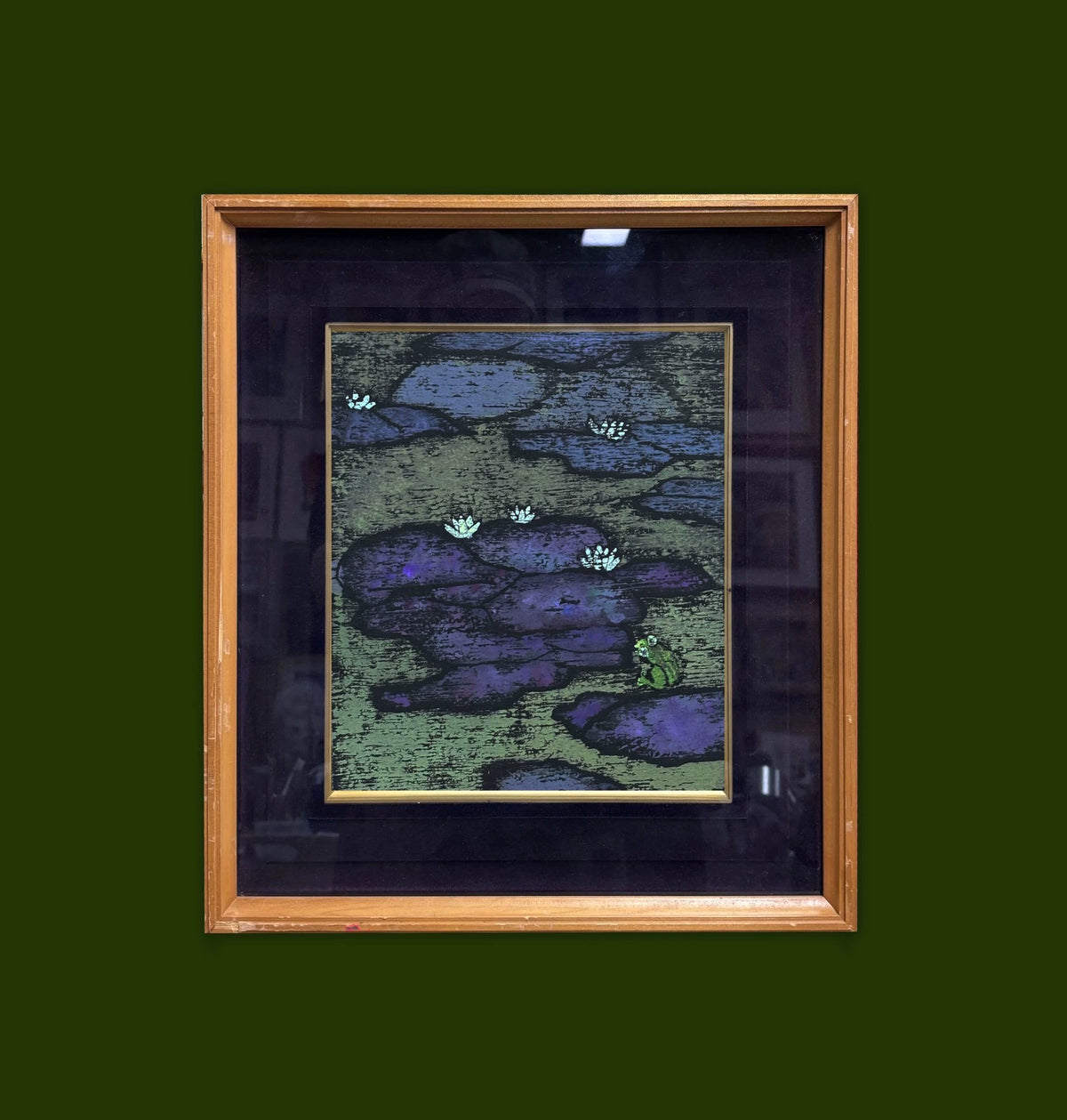 Lotus Pond and Frog – Framed Woodblock Print