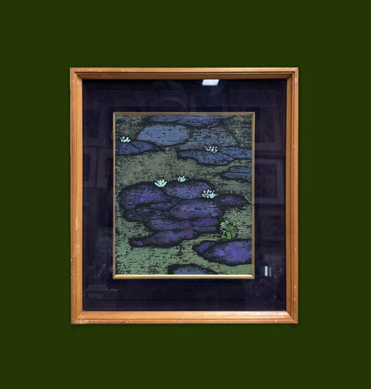 Lotus Pond and Frog – Framed Woodblock Print