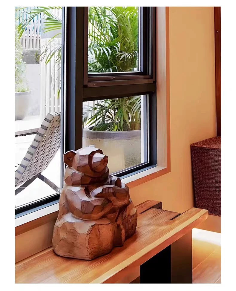 Guardian Bear Faux-Wood Resin Sculpture – 37 cm