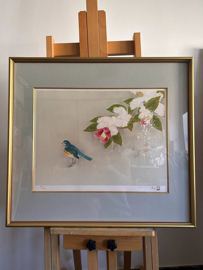 Atsushi Uemura – Sound of Snow – Framed Bird and Camellia Print