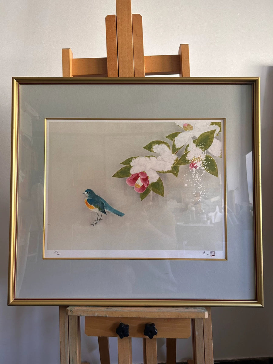 Atsushi Uemura – Sound of Snow – Framed Bird and Camellia Print