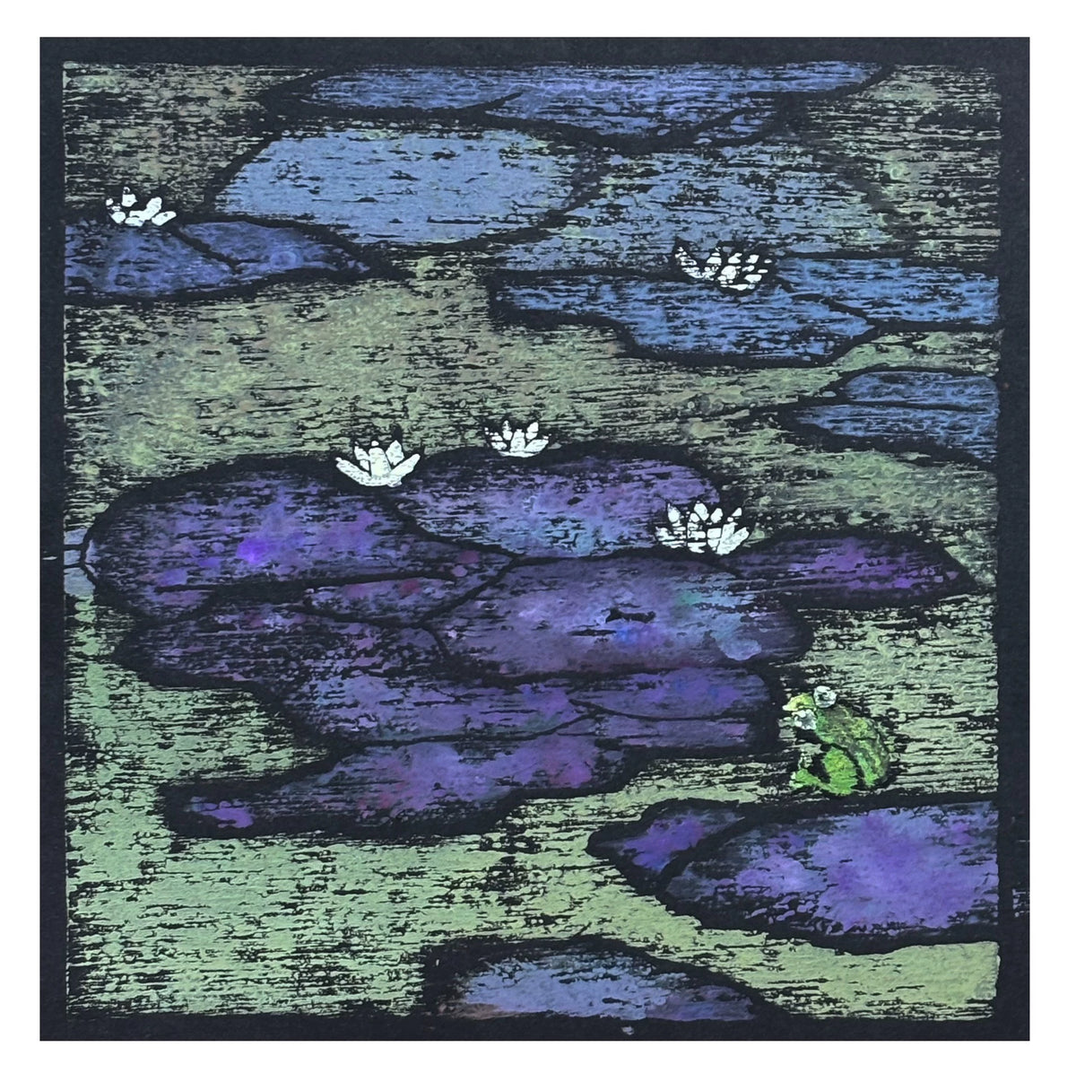Lotus Pond and Frog – Framed Woodblock Print