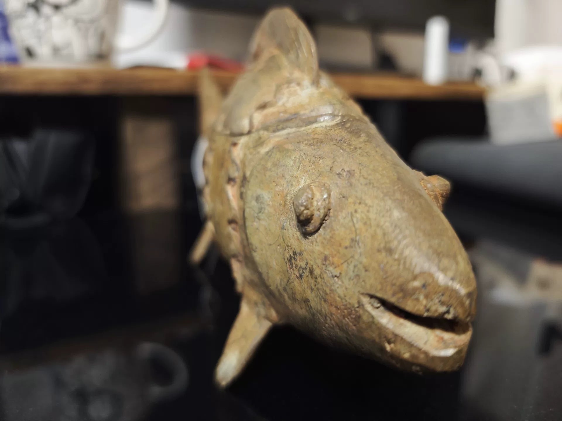Vintage Mali Hand-Cast Brass Fish Sculpture