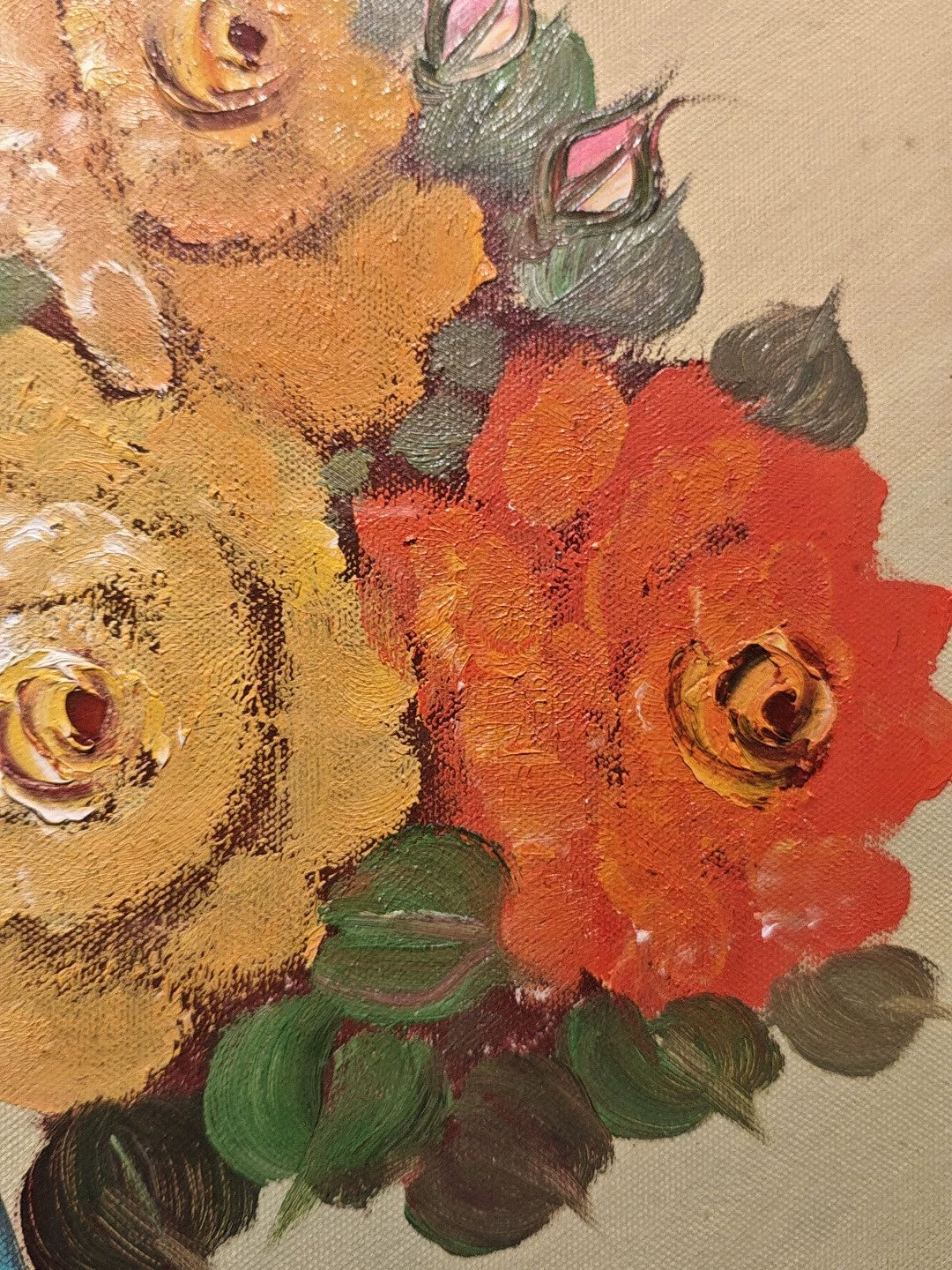 Flowers in a Blue Vase – Large Framed Oil Painting