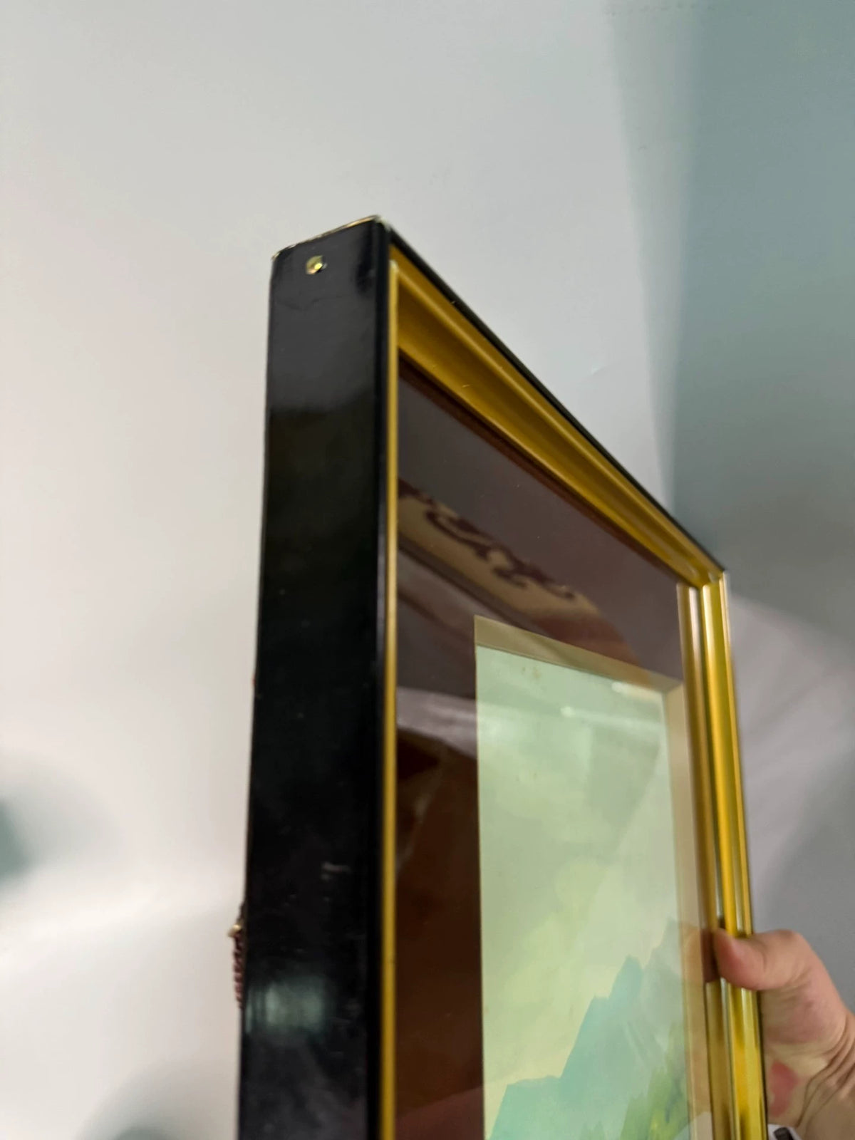 Lakeside Landscape – Japanese Print in Lacquered Wooden Frame