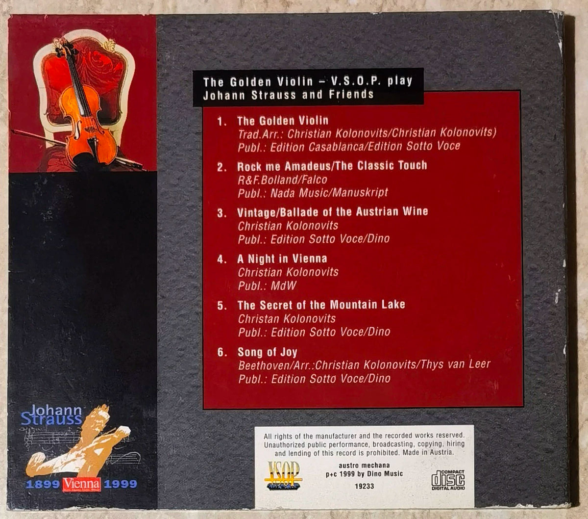 V.S.O.P. – The Golden Violin: Johann Strauss and Friends – Austrian CD