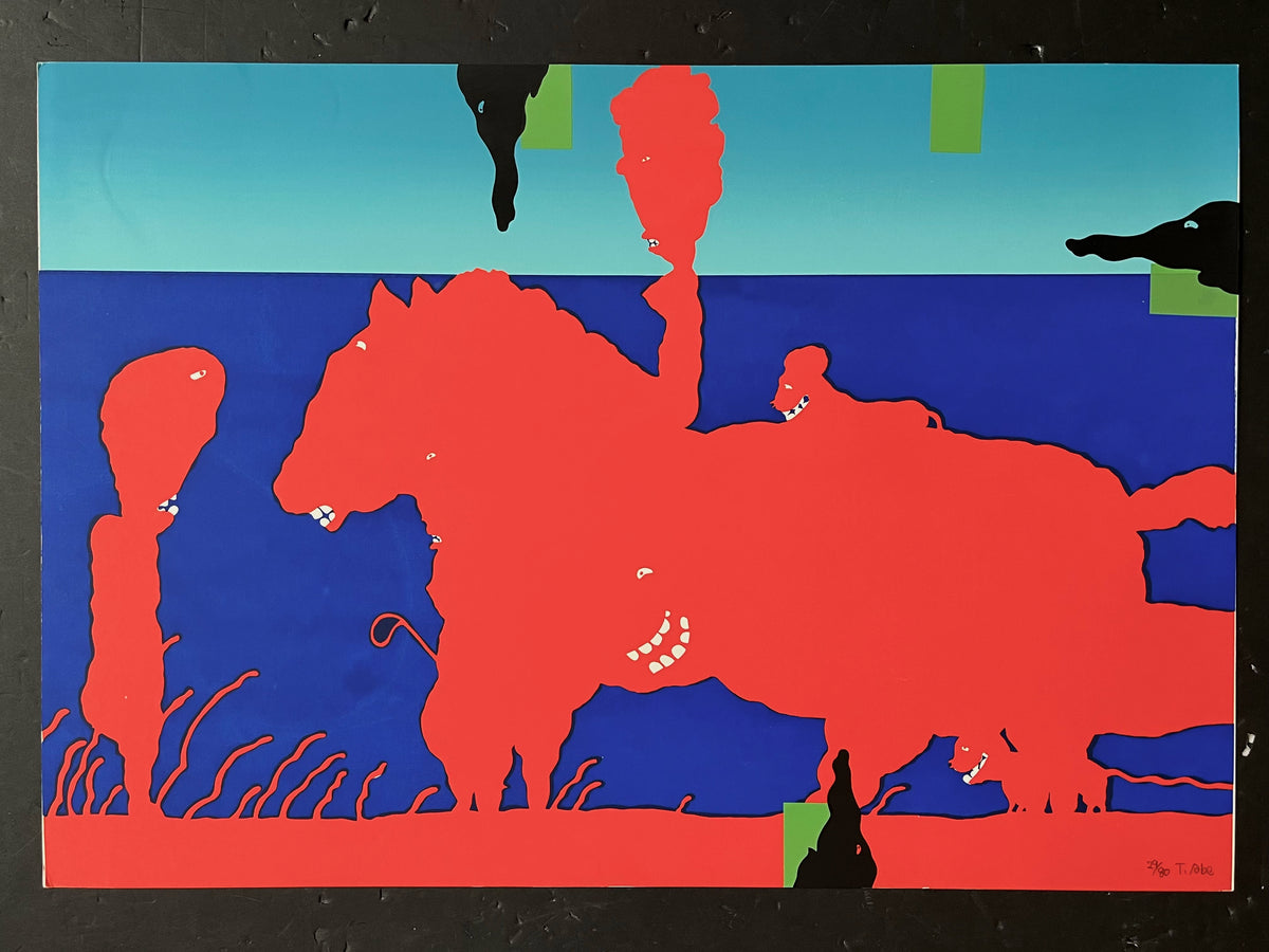 T. Abe – Red and Blue Creatures, Numbered Screenprint