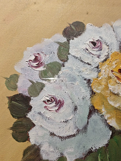Flowers in a Blue Vase – Large Framed Oil Painting