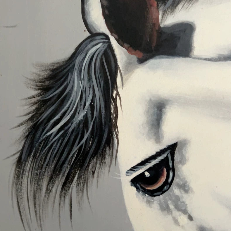Vintage White Horse Portrait Oil Painting – Approx. 85 × 85 cm – actual product photo 3
