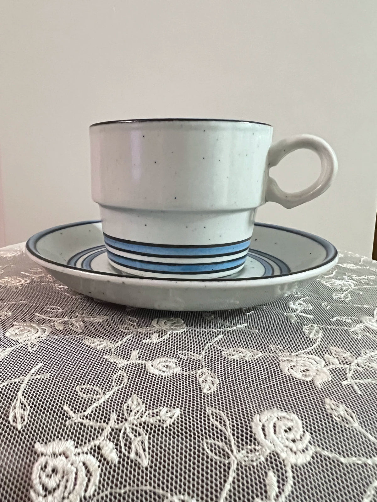 Gustavsberg DART – Blue Stripe Cup and Saucer — front view