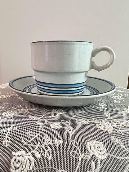 Gustavsberg DART – Blue Stripe Cup and Saucer — front view