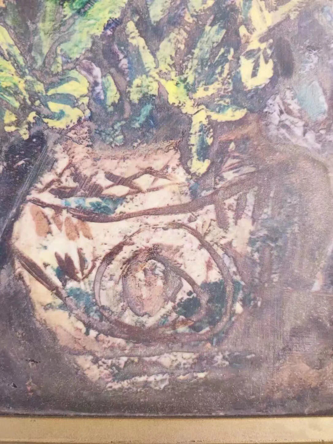 Flowers in a Vase – Vintage Framed Ceramic Art Plaque – detail 3