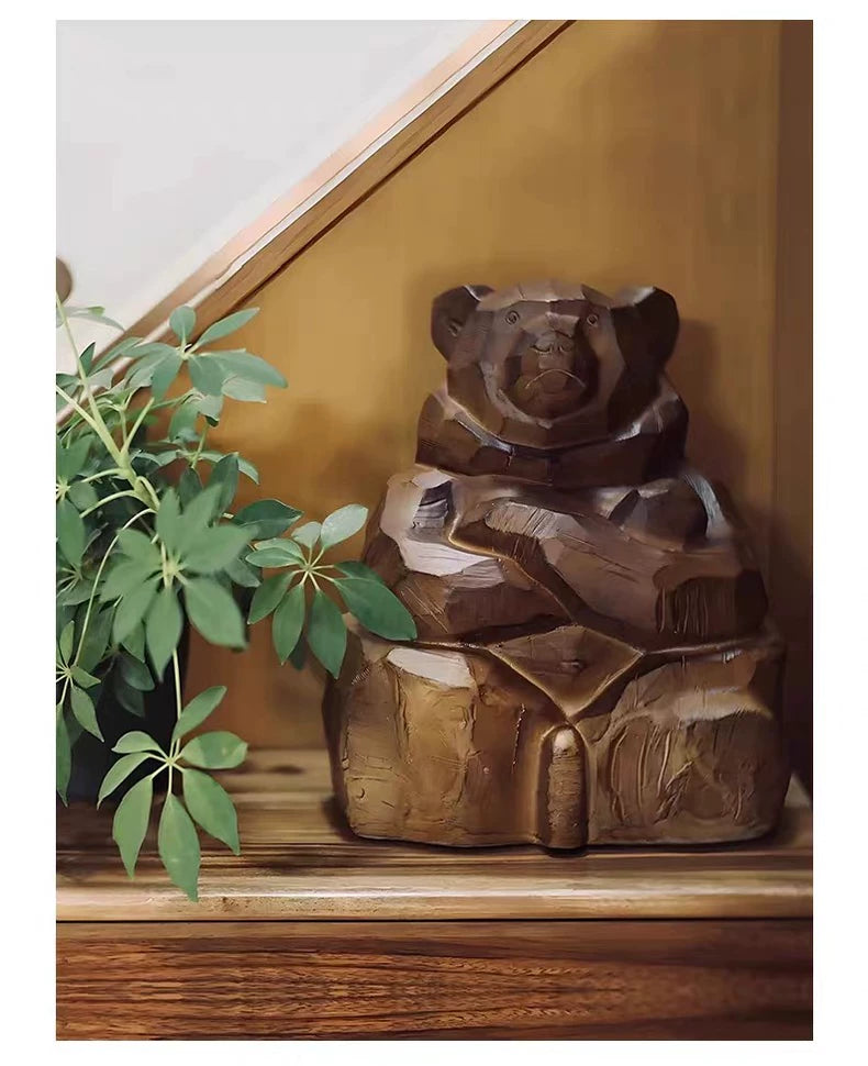 Guardian Bear Faux-Wood Resin Sculpture – 37 cm