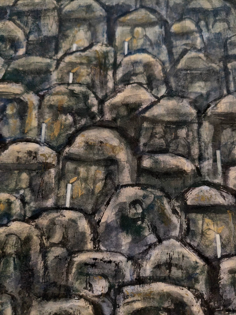 Original Cave Buddha Group Ink Painting on Card – 24 × 27 cm
