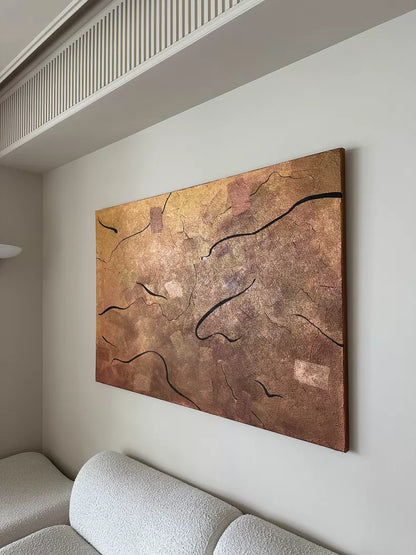 Hand-Painted Abstract Textured Canvas with Gold Leaf – 150 × 100 cm