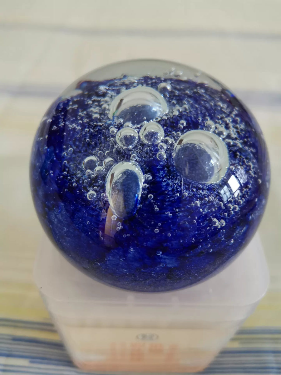 Cobalt Blue Bubble Glass Paperweight