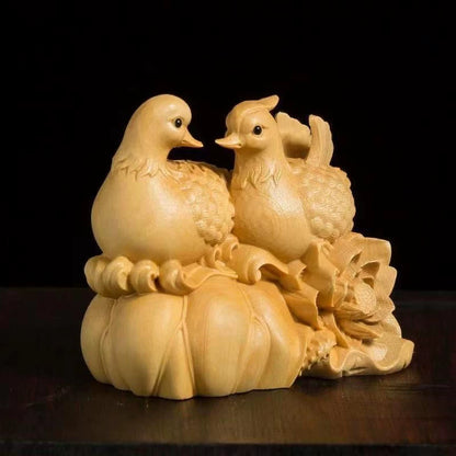 Boxwood Mandarin Duck Pair Sculpture 1