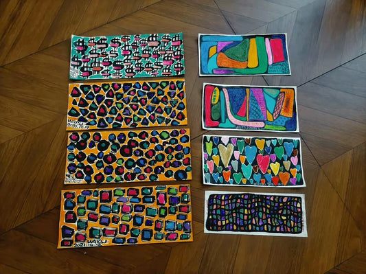 Colourful Abstract Paintings – Eight Individual Works – 20 × 45 cm