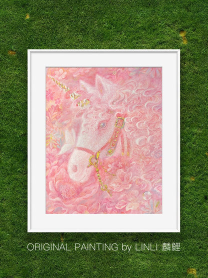 LINLI 独角兽·粉色花园 / Unicorn Pink Garden — Framed Giclée