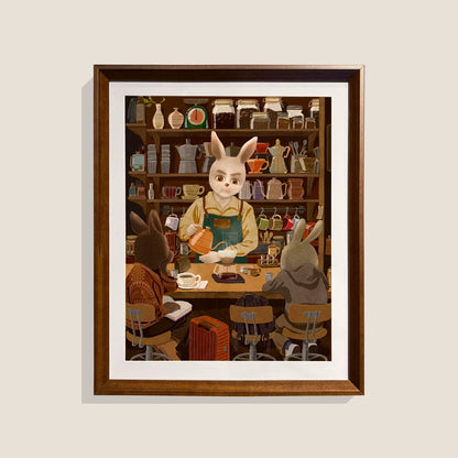 LINLI 兔兔咖啡店 / Rabbit Café — Framed Giclée