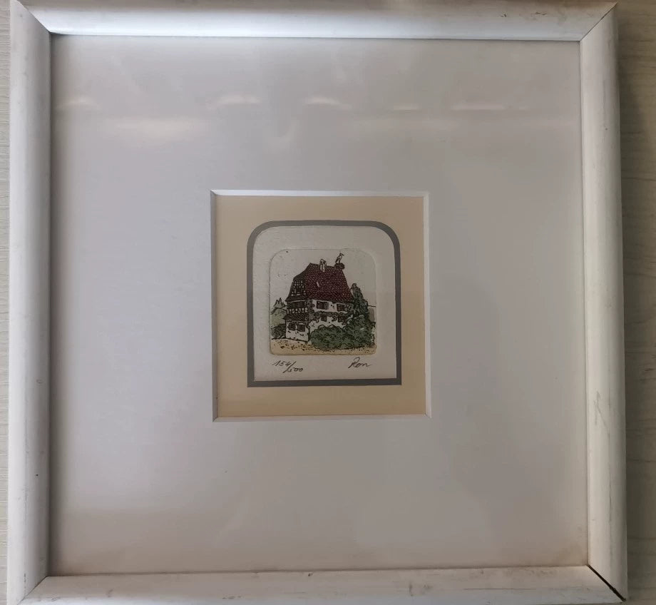 Sowa & Reiser – Miniature Cottage Etching – Framed – actual item photograph 2