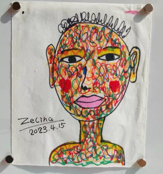 Colourful Portrait – Original Drawing from Tanzania – 23 × 20 cm