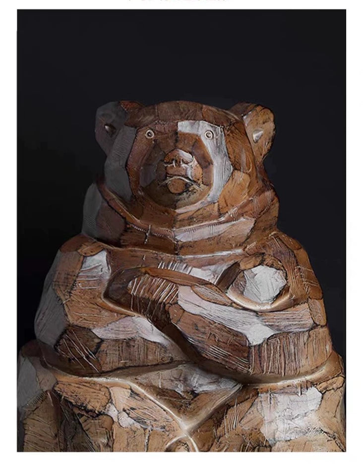 Guardian Bear Faux-Wood Resin Sculpture – 37 cm