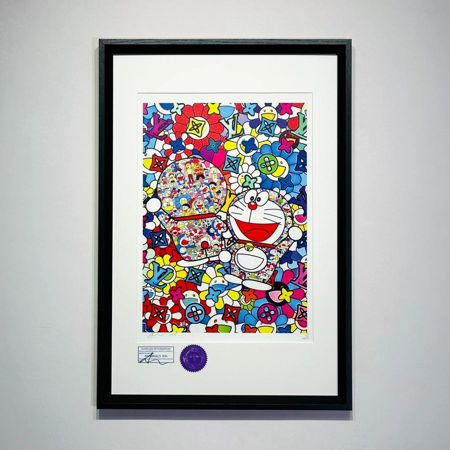 S5h – Doraemon, Flowers & Monogram – Signed Framed Pop Art Print