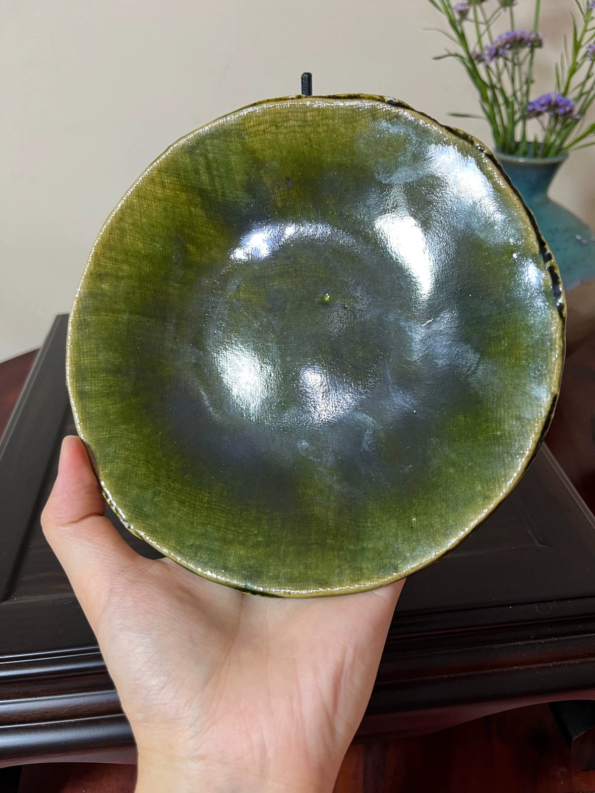 Fuminao Moriwaki – Green Oribe Floral-Rim Plate, 16 cm — original seller image 3