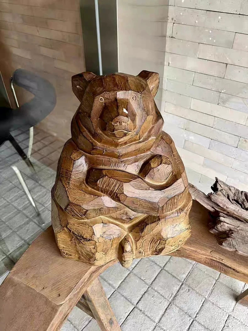 Guardian Bear Faux-Wood Resin Sculpture – 37 cm