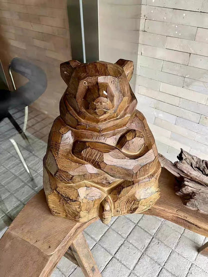 Guardian Bear Faux-Wood Resin Sculpture – 37 cm