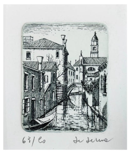 Venice Canal – Miniature Framed Etching – actual item photograph 1