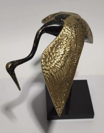 Vintage European Brass Crane Sculpture with Stand