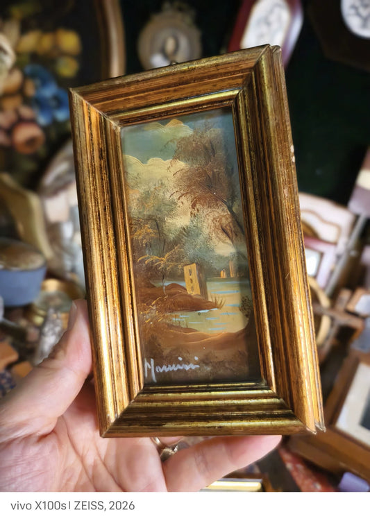 Miniature Mountain Landscape – Gold-Tone Frame
