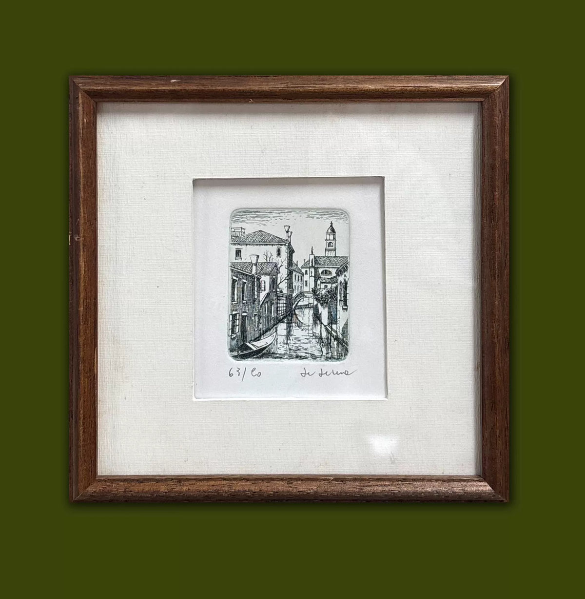 Venice Canal – Miniature Framed Etching – actual item photograph 2