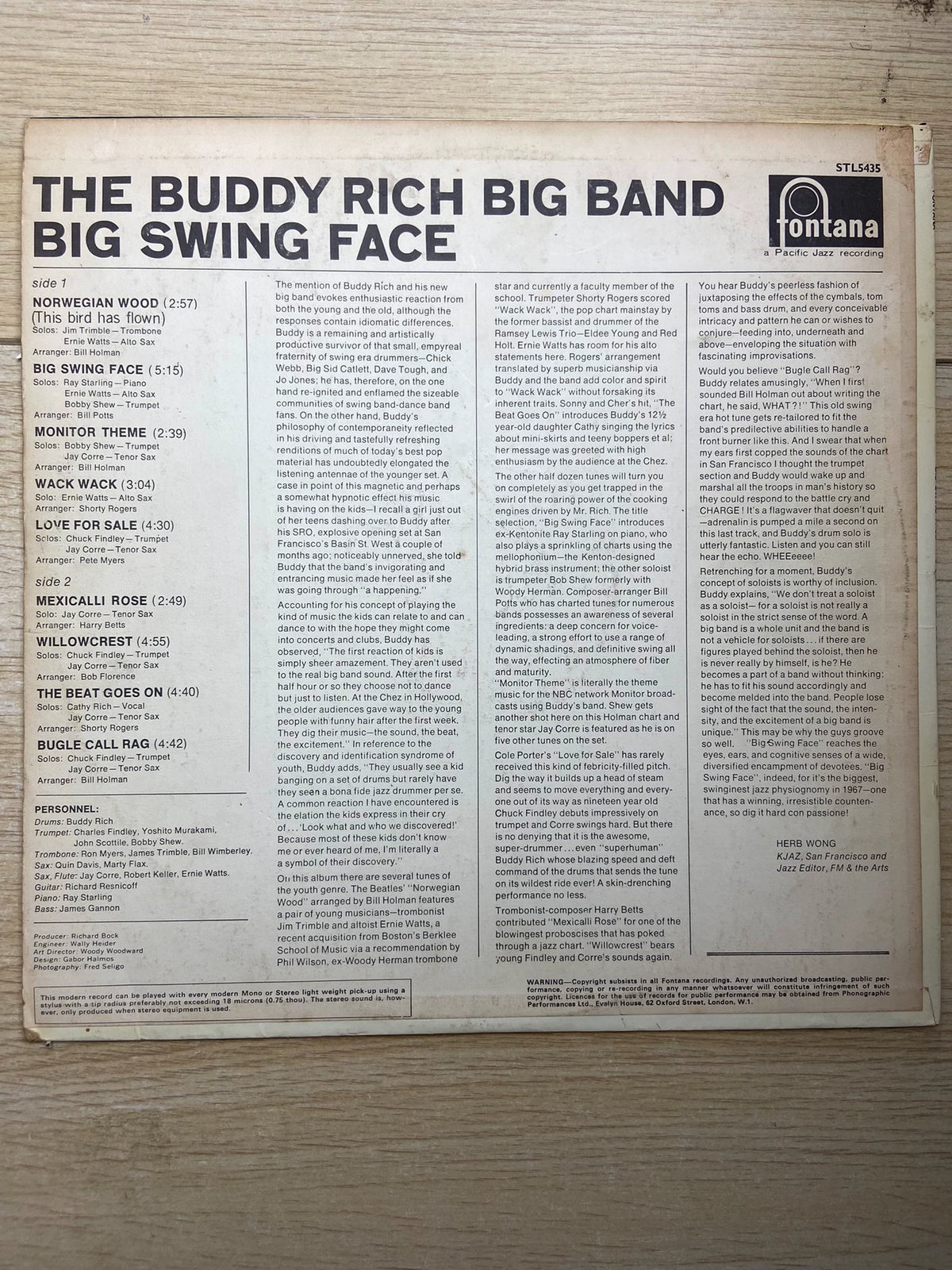 Buddy Rich – Big Swing Face – Fontana LP – actual item photograph 2