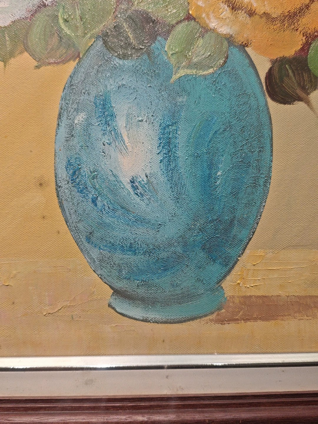 Flowers in a Blue Vase – Large Framed Oil Painting