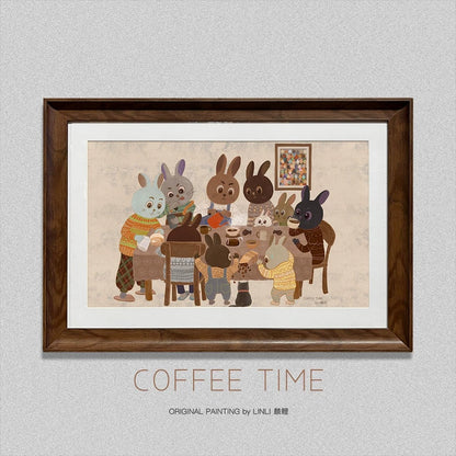 LINLI COFFEE TIME — Framed Giclée, 67 × 47cm